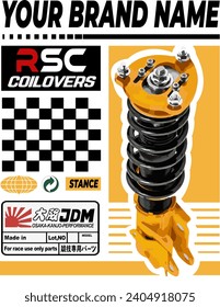 JDM Shock absorbers. car shock adds vector copy space. Suspension Shock Absorber Adjustable Lowering Kit Fit for any car vector 