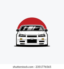 JDM Sport Car Vector Art Illustration. Front View of Japanese Sport Car Vector in White Background