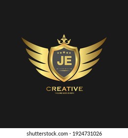 JE Abstract letter Initial shield logo design template. Premium nominal monogram business sign.