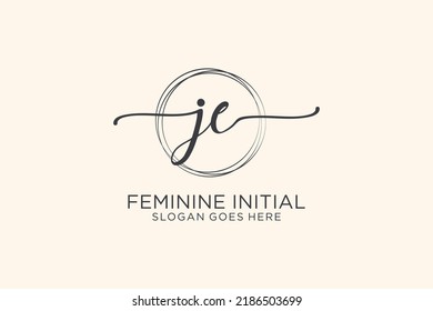 JE beauty monogram and elegant logo design handwriting logo of initial signature, wedding, fashion, floral and botanical with creative template.