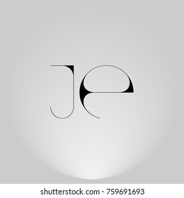 JE Black thin minimalist LOGO Design with Highlight on Gray background.