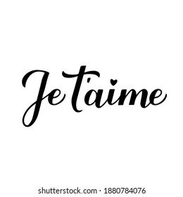 Je t’aime calligraphy hand lettering. I Love You inscription in French. Valentines day typography poster. Vector template for banner, postcard, greeting card, t-shirt, logo design, flyer, sticker, etc