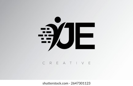 JE Creative Digital Monogram Logo – Futuristic Letter mark Design Featuring Human Shape, Pixel Motion and Minimal Tech Style for Innovative Branding Identity