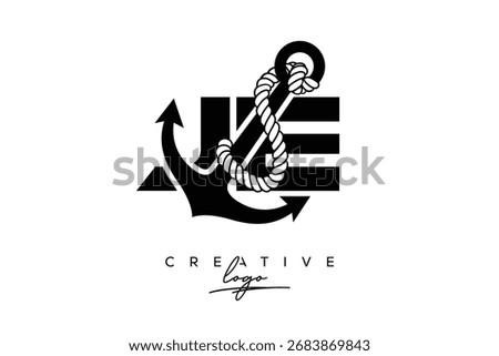 JE Creative Monogram Latter Logo with Anchor and Rope Design