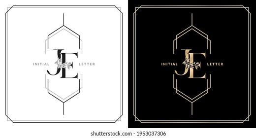 JE or EJ initial letter and graphic name, JE or EJ Monogram, for Wedding couple title, logo company and icon business, with three colors variation designs of isolated white and black backgrounds.