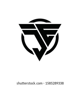 JE EJ Triangle Logo Circle Monogram Design Vector Super Hero Concept