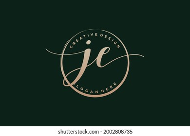 JE handwriting logo with circle template vector signature, wedding, fashion, floral and botanical with creative template.