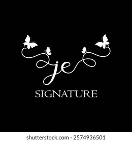 JE Handwritten initial letter, JE simple signature vector logo with butterfly shape variation, beauty, photography letter logo design. J E