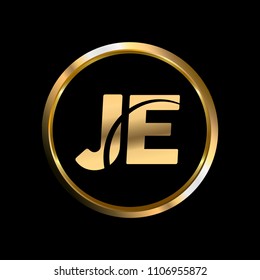 JE initial circle company logo gold black background