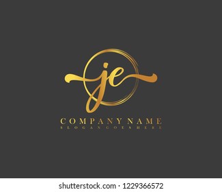 JE initial handwriting logo circle template vector