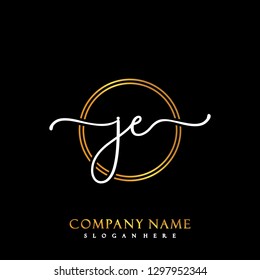 JE Initial Handwriting logo template vector