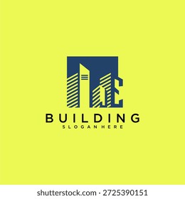 JE initial letter building logo for real estate with square design