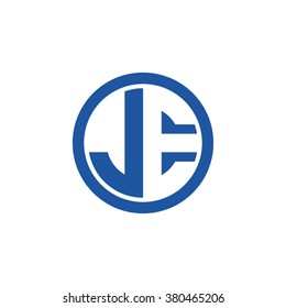JE initial letters circle business logo blue