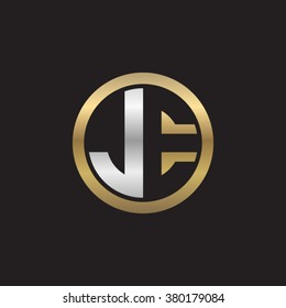JE initial letters circle elegant logo golden silver black background