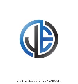 JE initial letters looping linked circle logo black blue