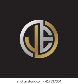 JE initial letters looping linked circle elegant logo golden silver black background