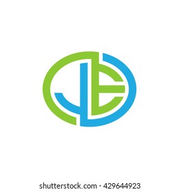 JE initial letters looping linked ellipse logo blue green
