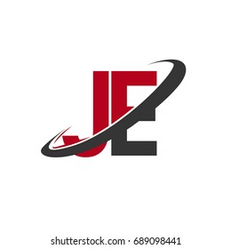JE initial logo company name colored red and black swoosh design, isolated on white background. vector logo for business and company identity.