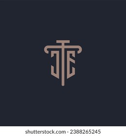 JE initial logo monogram with pillar icon design vector