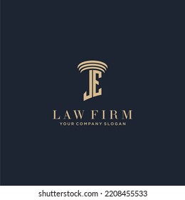 JE initial monogram lawfirm logo with pillar design