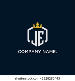 JE initial monogram logo design for hexagon style  crown elegant image