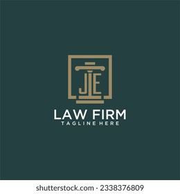 JE initial monogram logo for lawfirm with pillar design in creative square