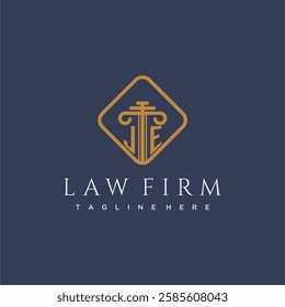 JE initial monogram logo for lawfirm with pillar in creative square design