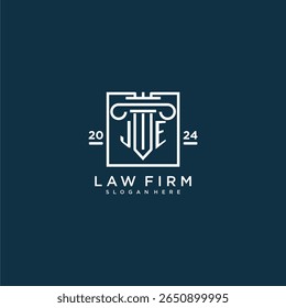 JE initial monogram logo for lawfirm with pillar design in creative square