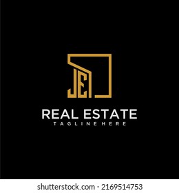 JE initial monogram logo for real estate design with creative square image