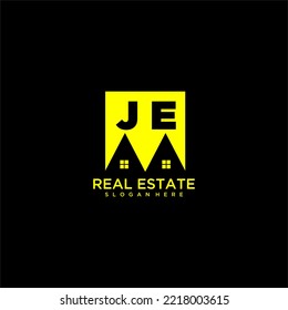 JE initial monogram logo real estate in square style design