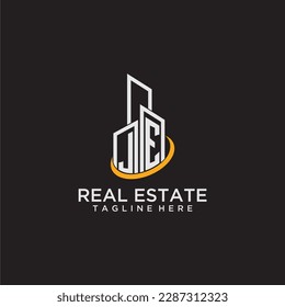 JE initial monogram logo for real estate with building style