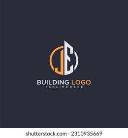 JE initial monogram logo for real estate with building style