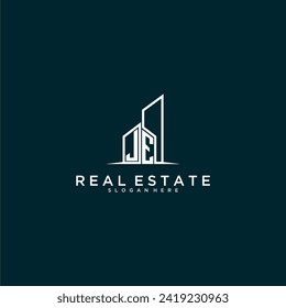 JE initial monogram logo real estate with building style design vector