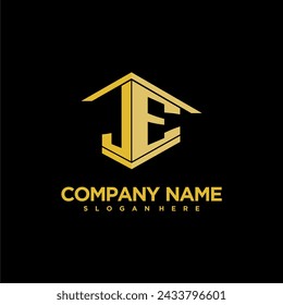 JE initial monogram logo for real estate with creative building style design