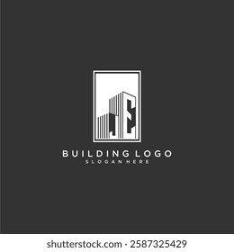 JE initial monogram real estate logo with building creative square style design