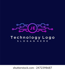 JE initial monogram for technology logo with circle style design