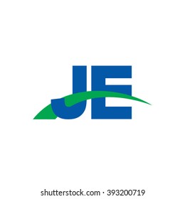 JE initial overlapping swoosh letter logo blue green