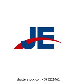 JE initial overlapping swoosh letter logo blue red