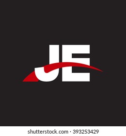 JE initial overlapping swoosh letter logo white red black background