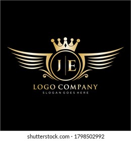 JE Letter Initial with Royal Wing Logo Template.
