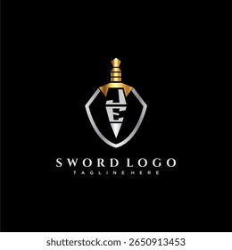 Letra JE monograma de luxo para imagem estilo escudo e espada