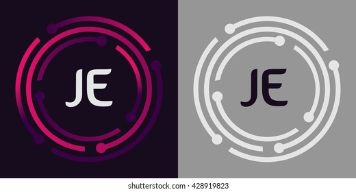 JE letters business logo icon design template elements in abstract background logo, design identity in circle, alphabet letter