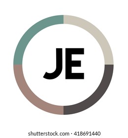 JE letters, four colors in abstract background logo, design identity in circle, alphabet letter
