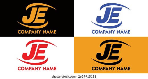 JE logo design with tagline and business name. Branded text style in gold color. Editable EPS and illustrator logo file. New style element perfect for logo branding and easy-to-edit file use.