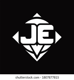 JE Logo monogram with circle shape and square rotate rounded design template on black background