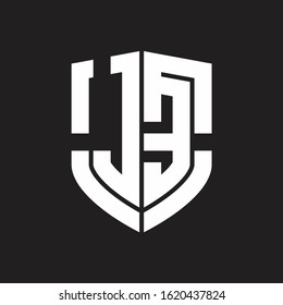 JE Logo monogram with emblem shield shape design isolated on black background