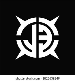 JE Logo monogram with four pieces circle slice design template on Black Background