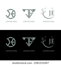 JE minimalist and classic logo set design. JE monogram circle shape vector. JE unique design.
