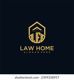 JE monogram initial logo for lawhome with shape home design