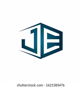 JE monogram logo with hexagon shape and negative space style ribbon design template